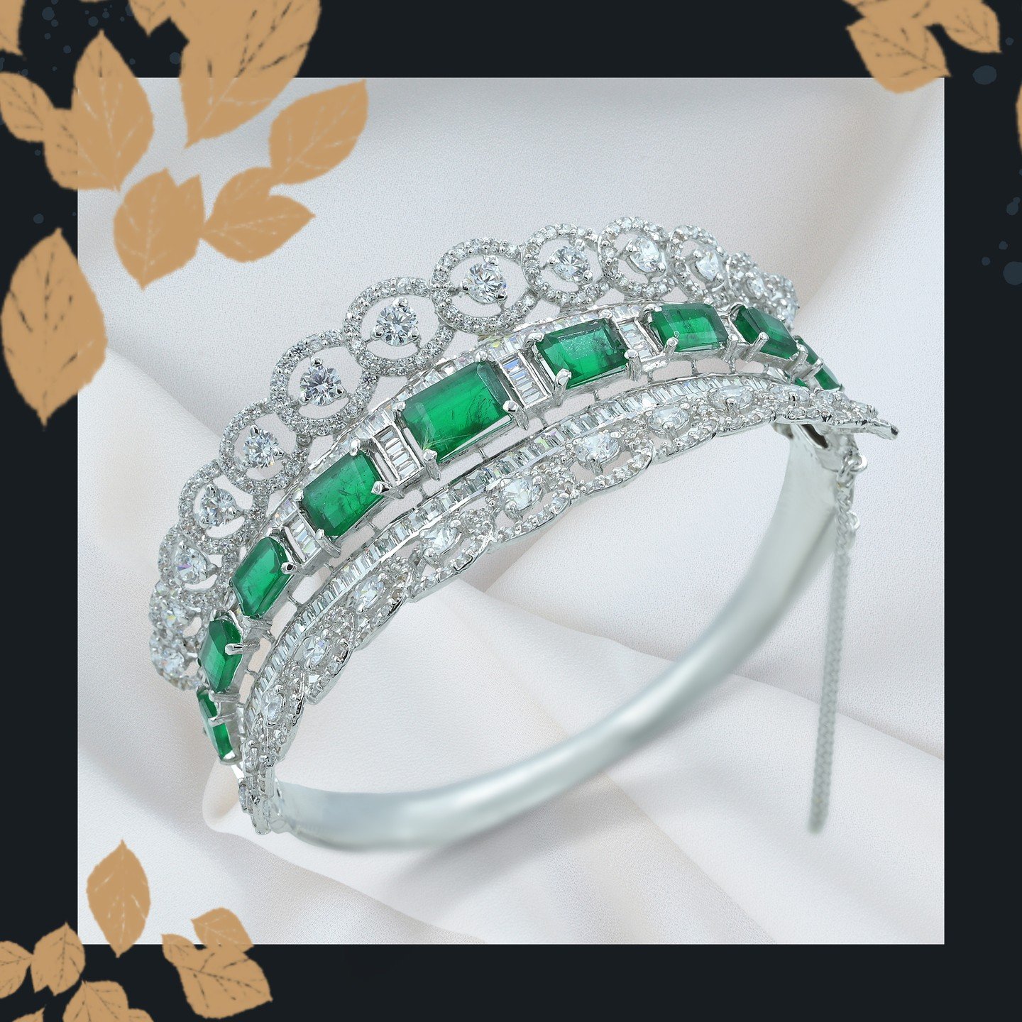 _kundan_jeweller_1668253647_2969849305330002239_54386949274 Silver-Tone Bangle with Emerald Stones - Image 1
