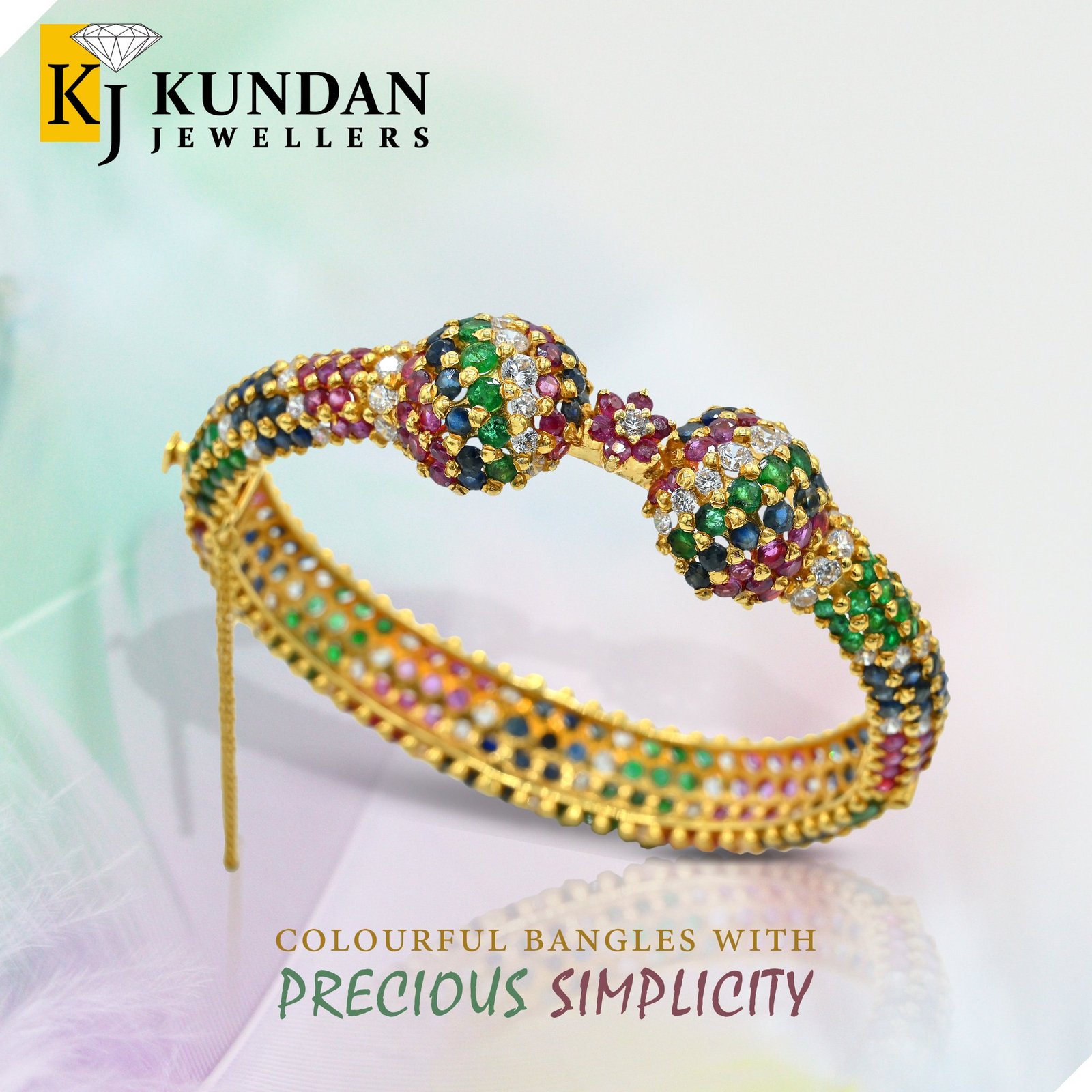149 Multi-Stone Gold Bangle with Vibrant Gemstone Detailing - Image 1