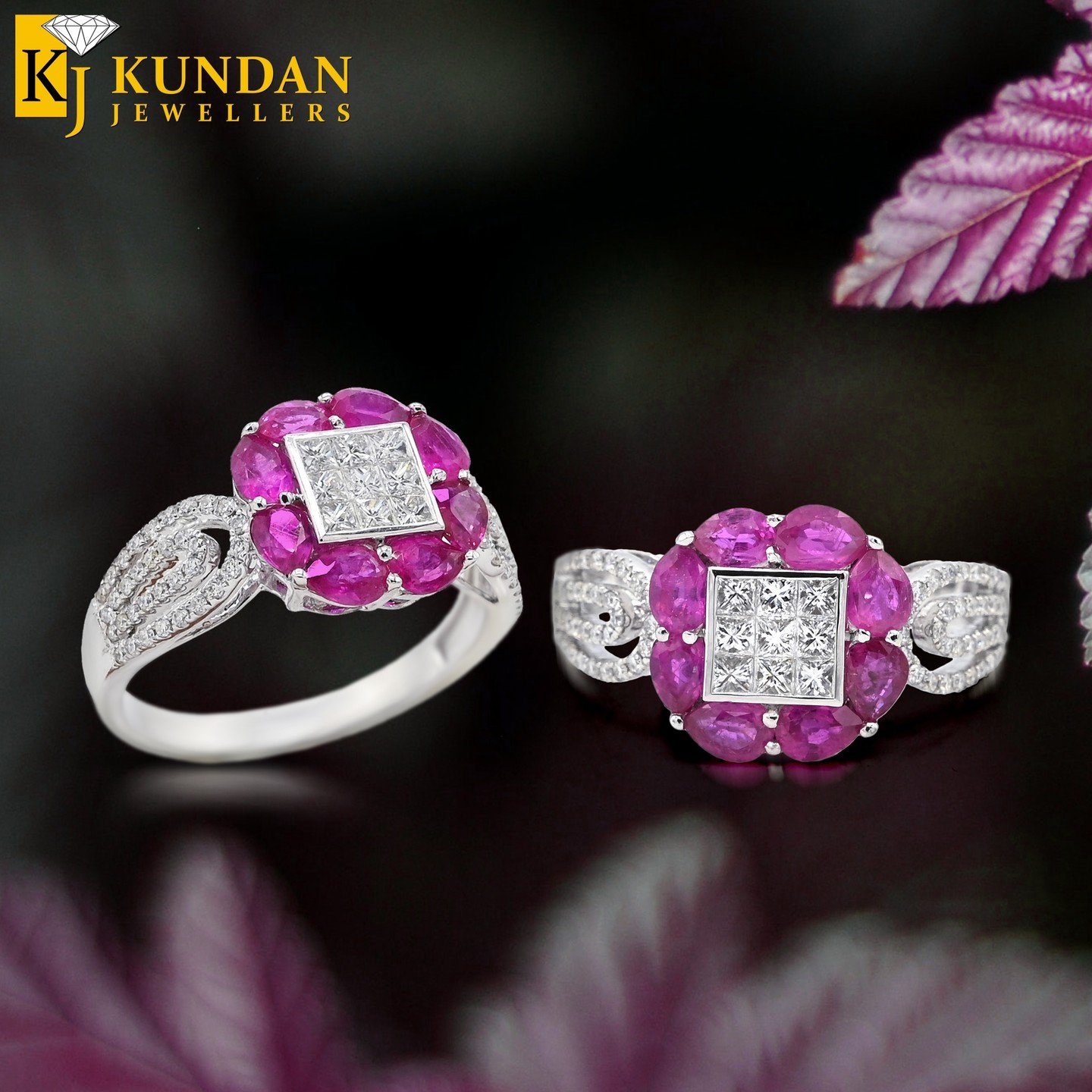 55 Radiant Ruby Bloom Diamond Ring - Image 1