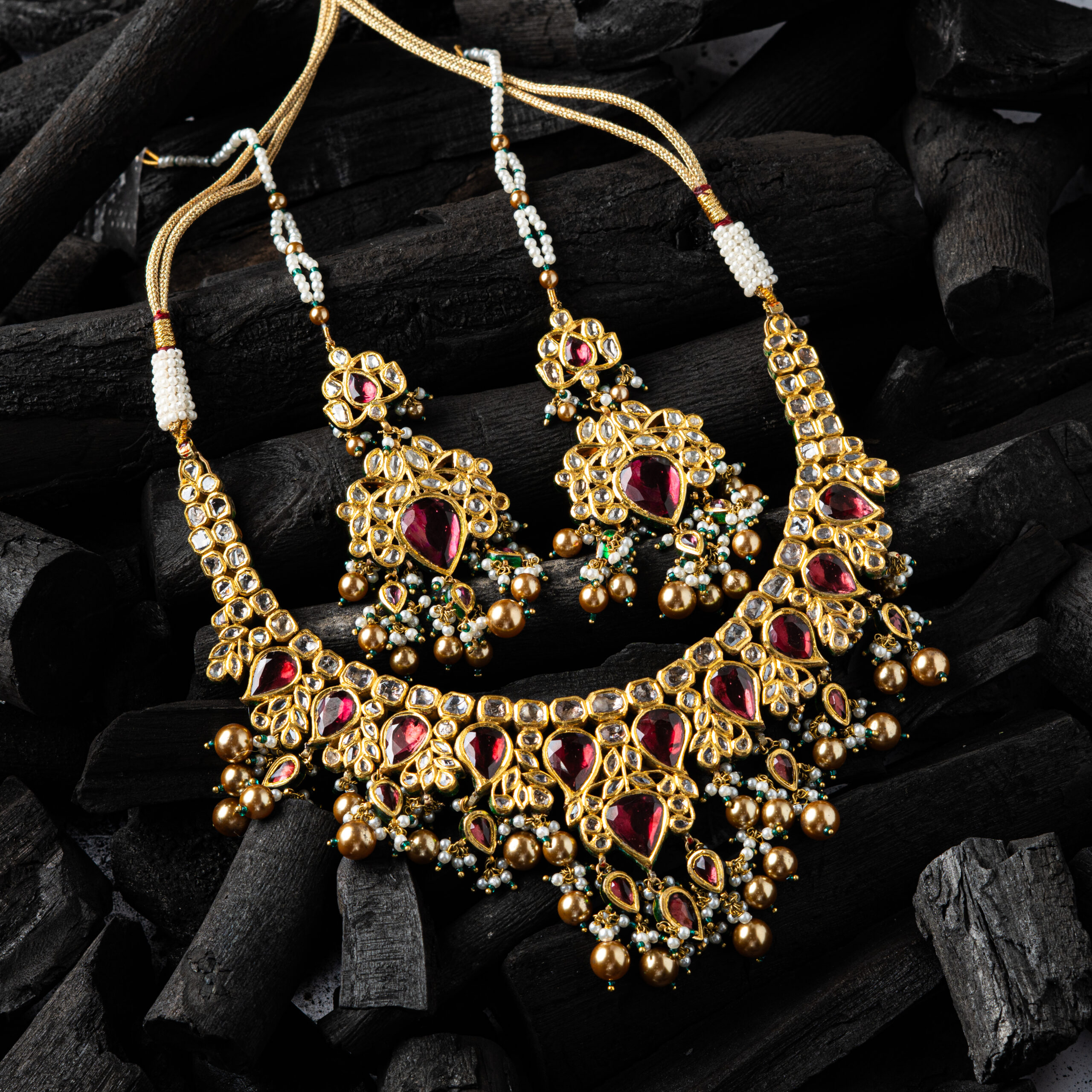 DSC00429 Ruby Polki Bridal Necklace Set - Image 1